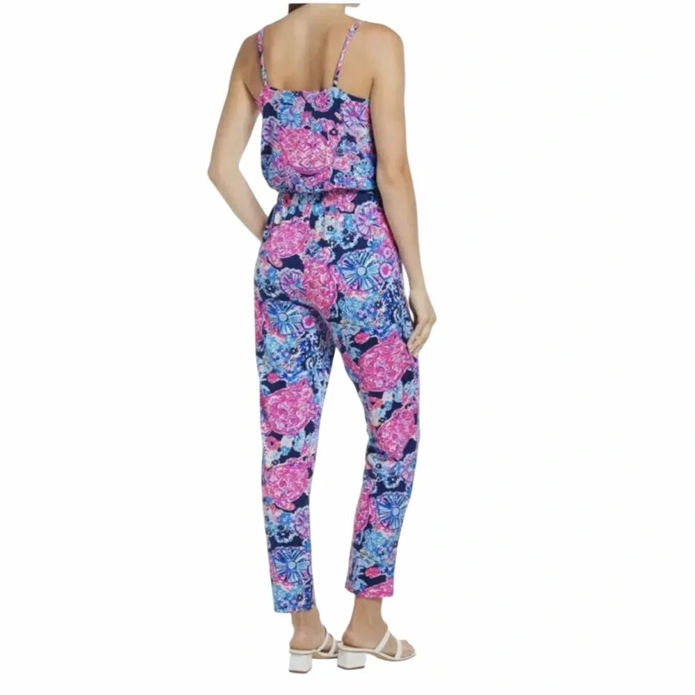 NWT Lilly Pulitzer Dante Jumpsuit High Tide Navy Pink In Turtle Amazement Size M - Picture 4 of 11